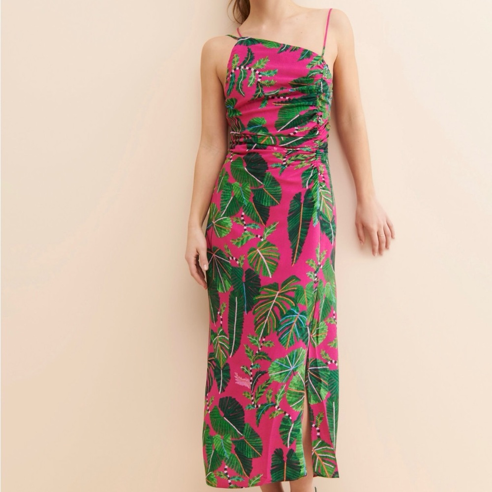 Farm Rio Leaves Asymmetric Midi Dress, L, worn once